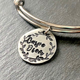 Latin phrase quote inspirational bracelet hand stamped with Carpe Diem seize the day. drake designs jewelry