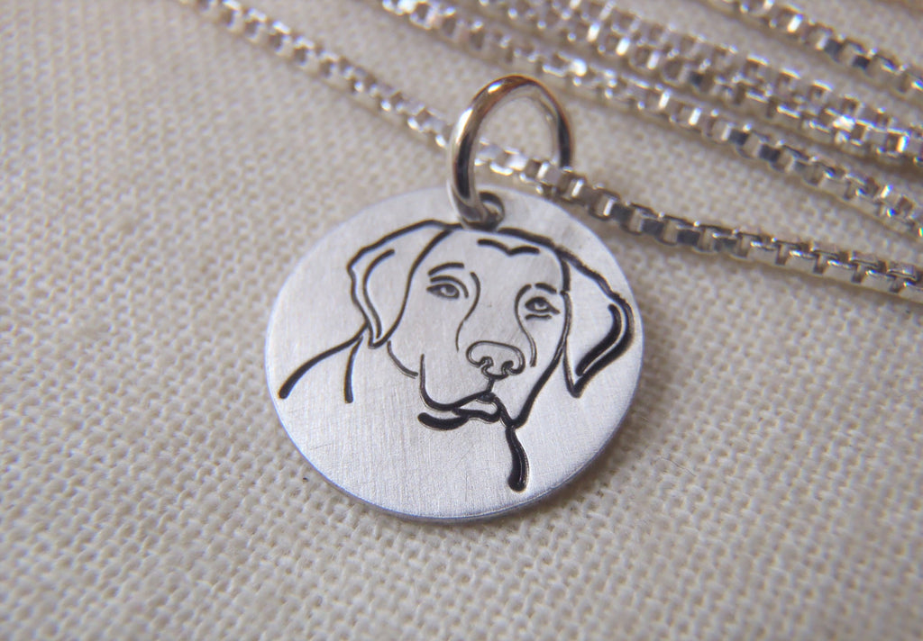 Labrador dog necklace in sterling silver hand crafted by Drake Designs Jewelry
