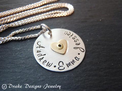sterling silver mom necklace with kids names sterling silver with heart - Drake Designs Jewelry