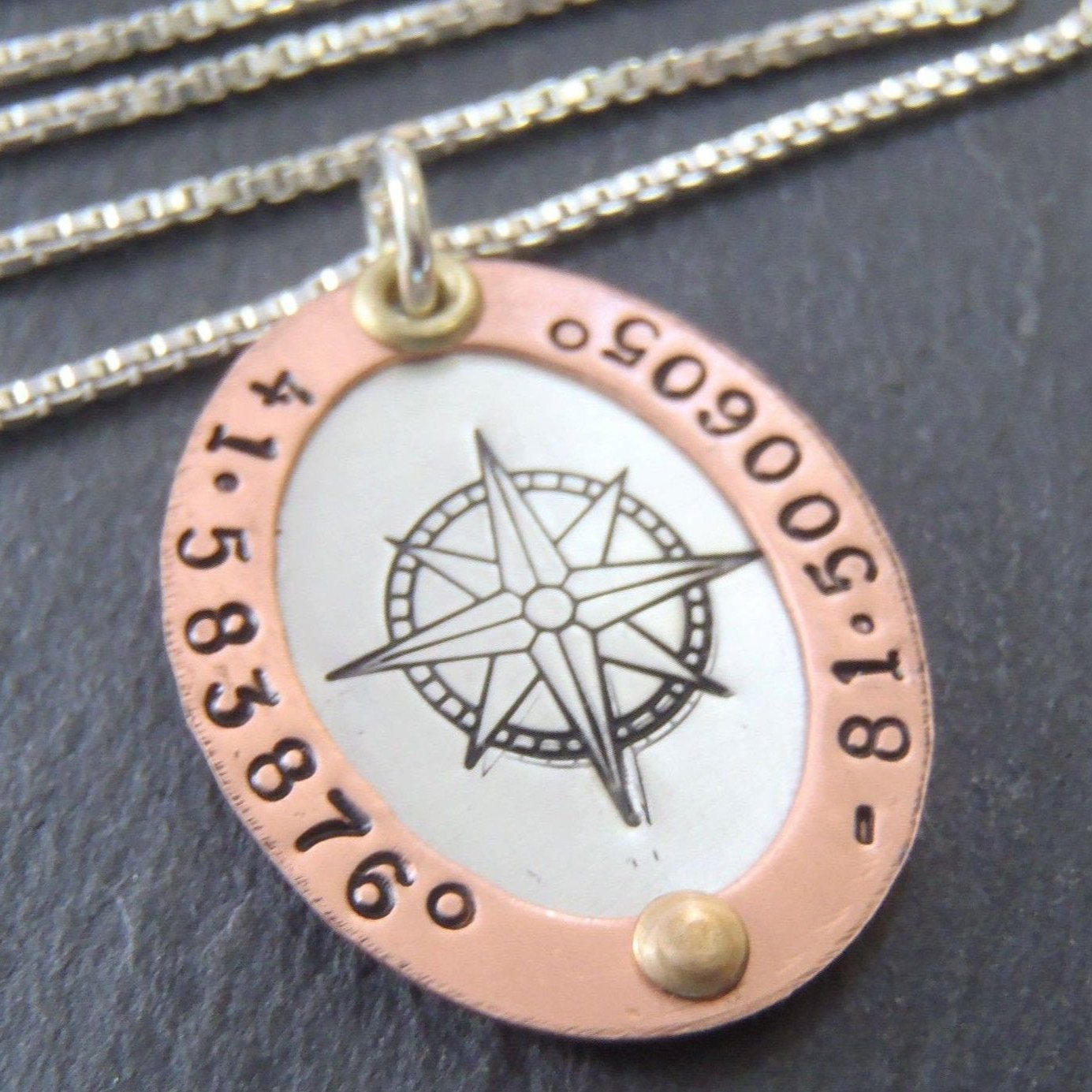 GPS Coordinates necklace rose gold and silver latitude longitude jewelry - Drake Designs Jewelry