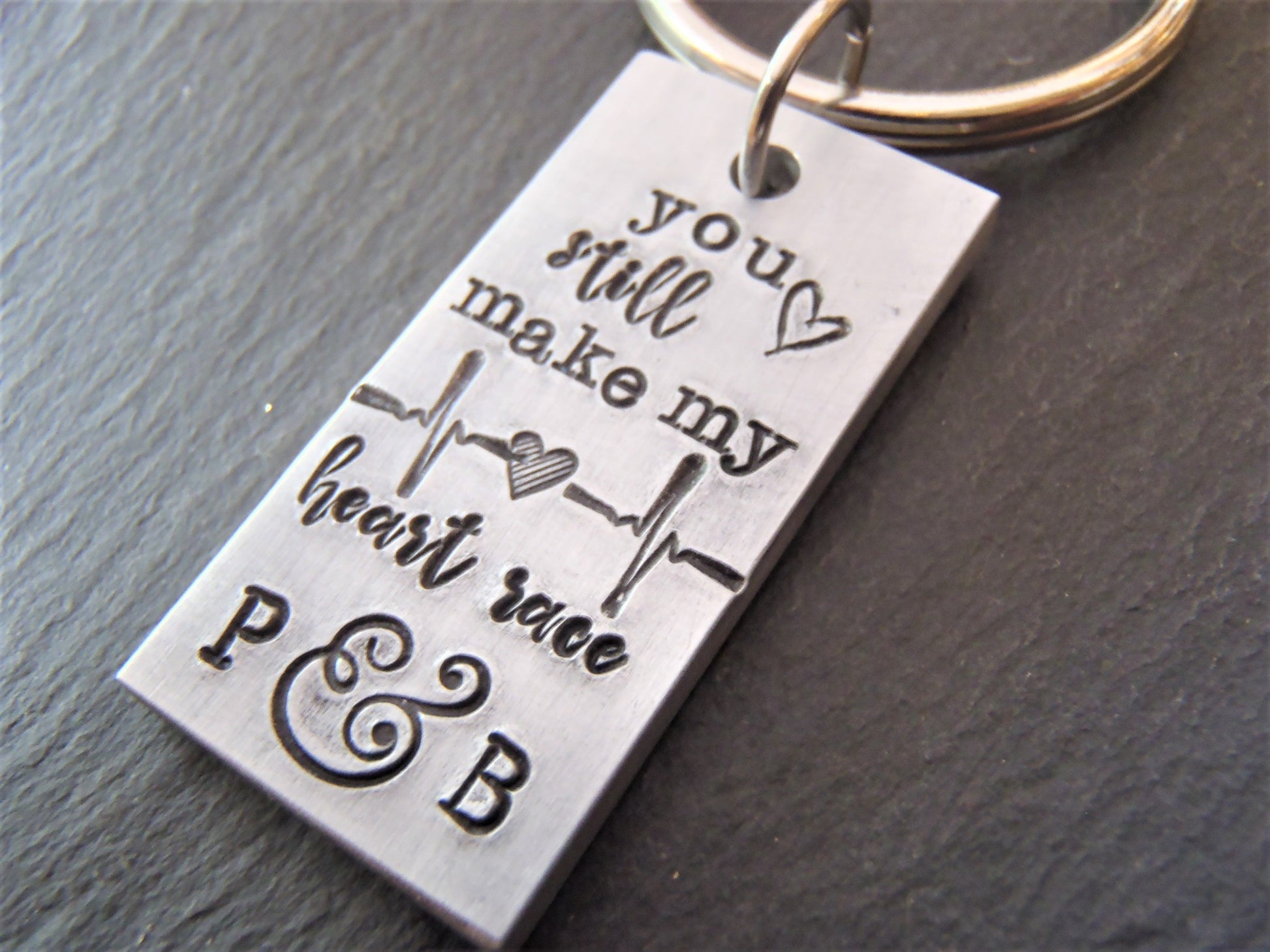 Aluminum anniversary gift keychain personalized with couples initials- traditional anniversary gift - drake designs jewelry