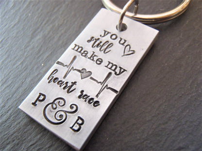Aluminum anniversary gift keychain personalized with couples initials- traditional anniversary gift - drake designs jewelry