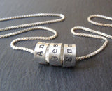 Mother's necklace with children's names on Small sterling silver ring charms - Drake Designs Jewelry