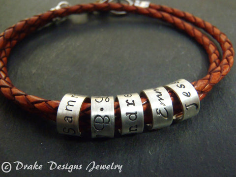 Leather Bangle Custom 3-8 Names Beads Charm Bracelet Jewelry Gift