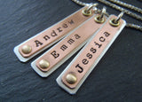 Name bar necklace personalized with kids names in mixed metals - Drake Designs Jewelry