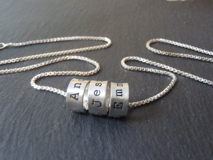 Kids name necklace for mom with personalized sterling silver ring name charms - Drake Designs Jewelry