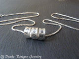 Mother's necklace with children's names on Small sterling silver ring charms - Drake Designs Jewelry