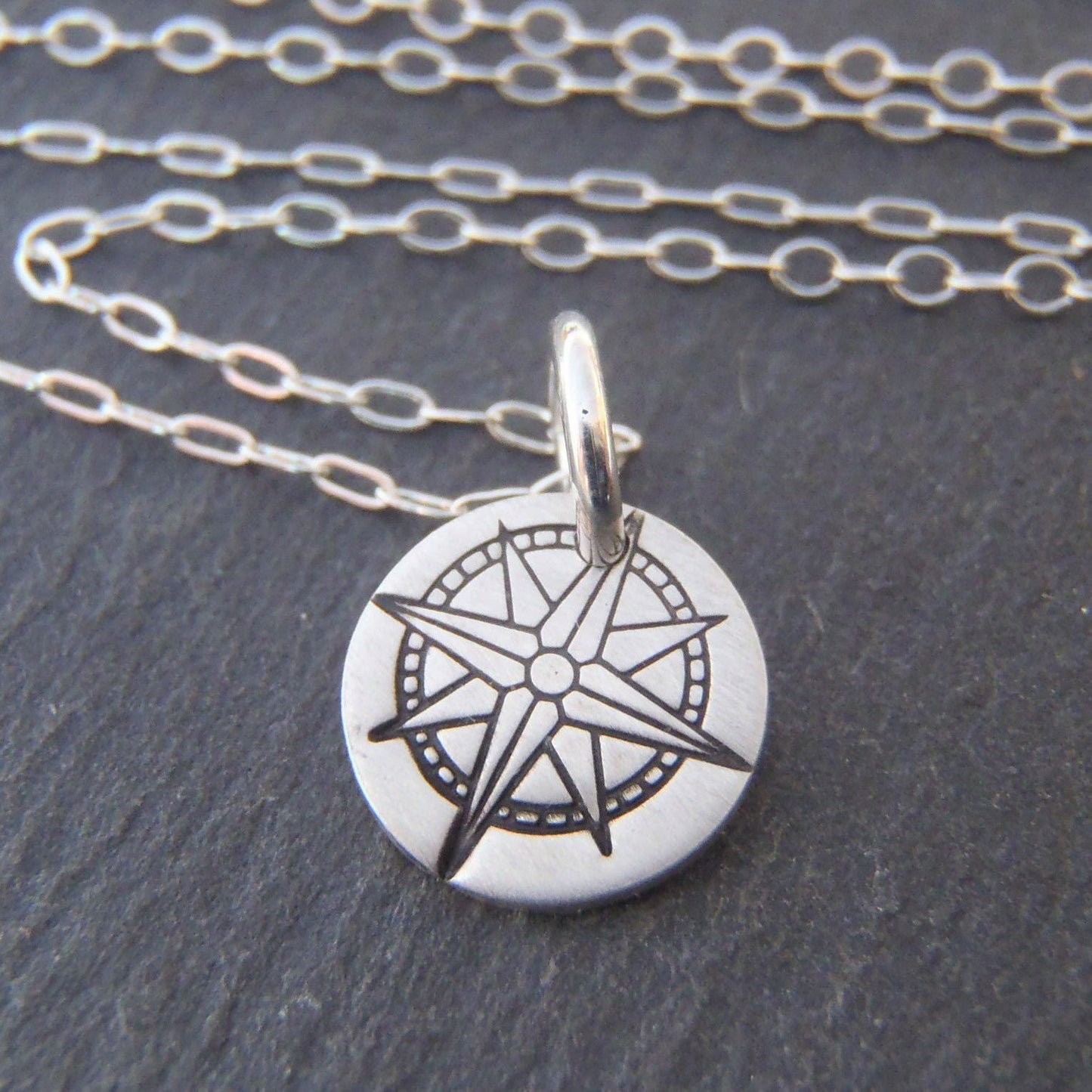 tiny sterling silver compass necklace inspirational jewelry - Drake Designs Jewelry