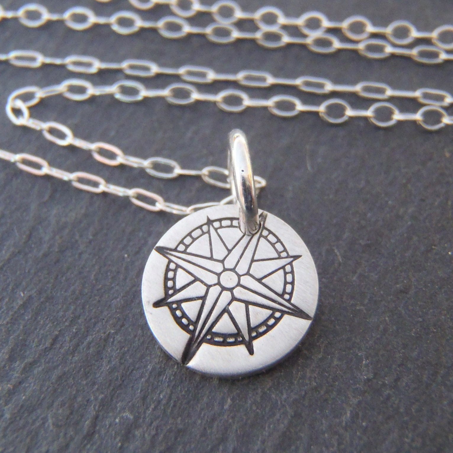 tiny sterling silver compass necklace inspirational jewelry - Drake Designs Jewelry