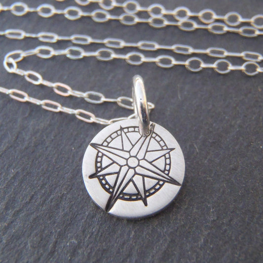 tiny sterling silver compass necklace inspirational jewelry - Drake Designs Jewelry