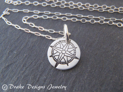 tiny sterling silver compass necklace inspirational jewelry - Drake Designs Jewelry