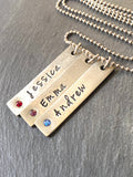 personalized bar necklace hand stamped with names and birthstones. family necklace personalized for mom - drake designs jewelry