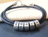 Personalized leather bracelet with name charms - Drake Designs Jewelry