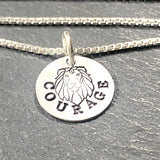 Sterling silver courage necklace with hand stamped Lion. Drake Designs Jewelry