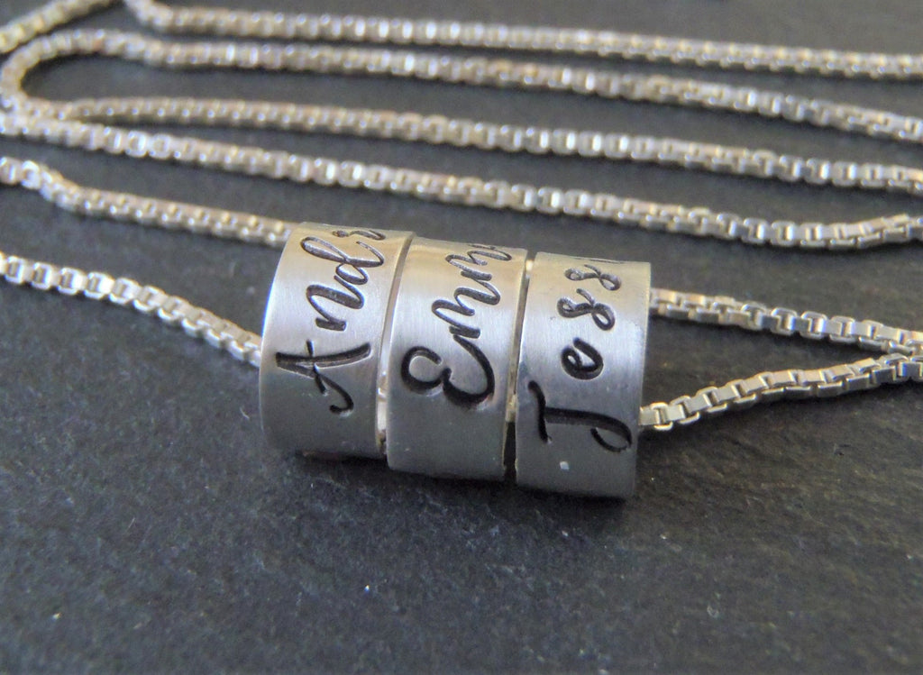 sterling silver mothers necklace with kids name charms - Drake Designs Jewelry
