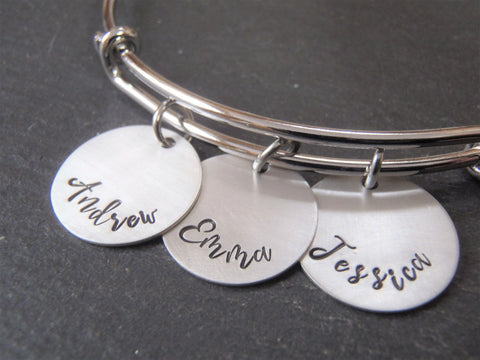 Personalized adjustable mom bangle bracelet - Drake Designs Jewelry