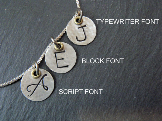 Mixed metal mom necklace with initials sterling silver custom made sterling silver and gold brass accent - Drake Designs Jewelry