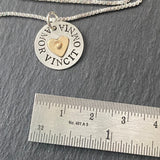 sterling silver amor vincit omnia necklace hand crafted with gold heart Latin phrase jewelry love conquers all - drake designs jewelry