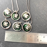 four leaf clover wax seal green necklace formed by hand. drake designs jewelry