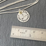 post tenebras lux Latin Phrase jewelry hand stamped with gold accent. hand stamped sterling silver necklace with inspirational Latin quote. light after darkness. drake designs jewelry