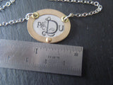 Monogram necklace - mixed metal sterling silver oval with gold rim hand crafted - Drake Designs Jewelry