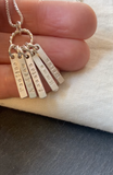 tiny thick sterling silver rectangle charms on twisted ring. personalized mom necklace - drake designs jewelry