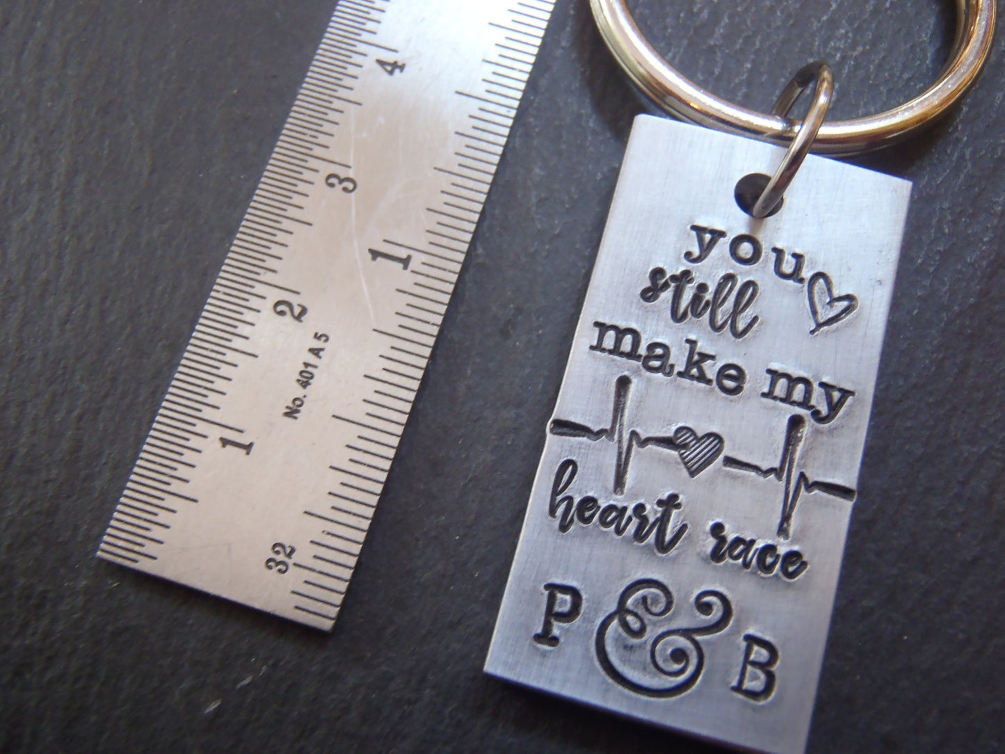 Aluminum traditional 10th anniversary gift keychain personalized with couples initials- drake designs jewelry