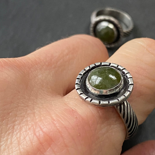 raw Natural gemstone - Vesuvianite ring organically shaped  - rustic ring crafted from recycled sterling silver and natural gemstone drake designs jewelry