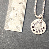 Sterling silver courage necklace with lion hand stamped necklace. Lion necklace Drake Designs Jewelry