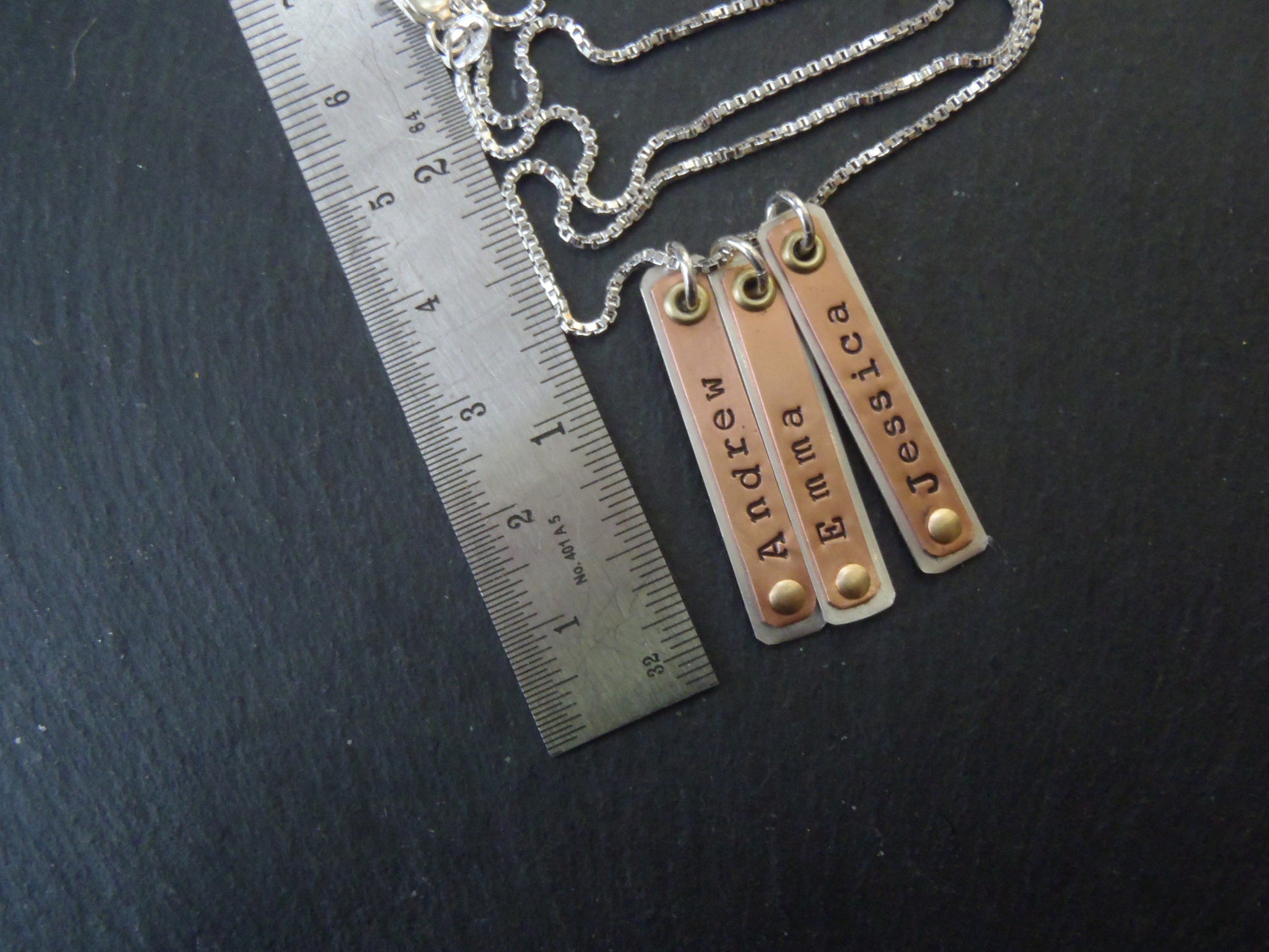 Name bar necklace personalized with kids names in mixed metals - Drake Designs Jewelry
