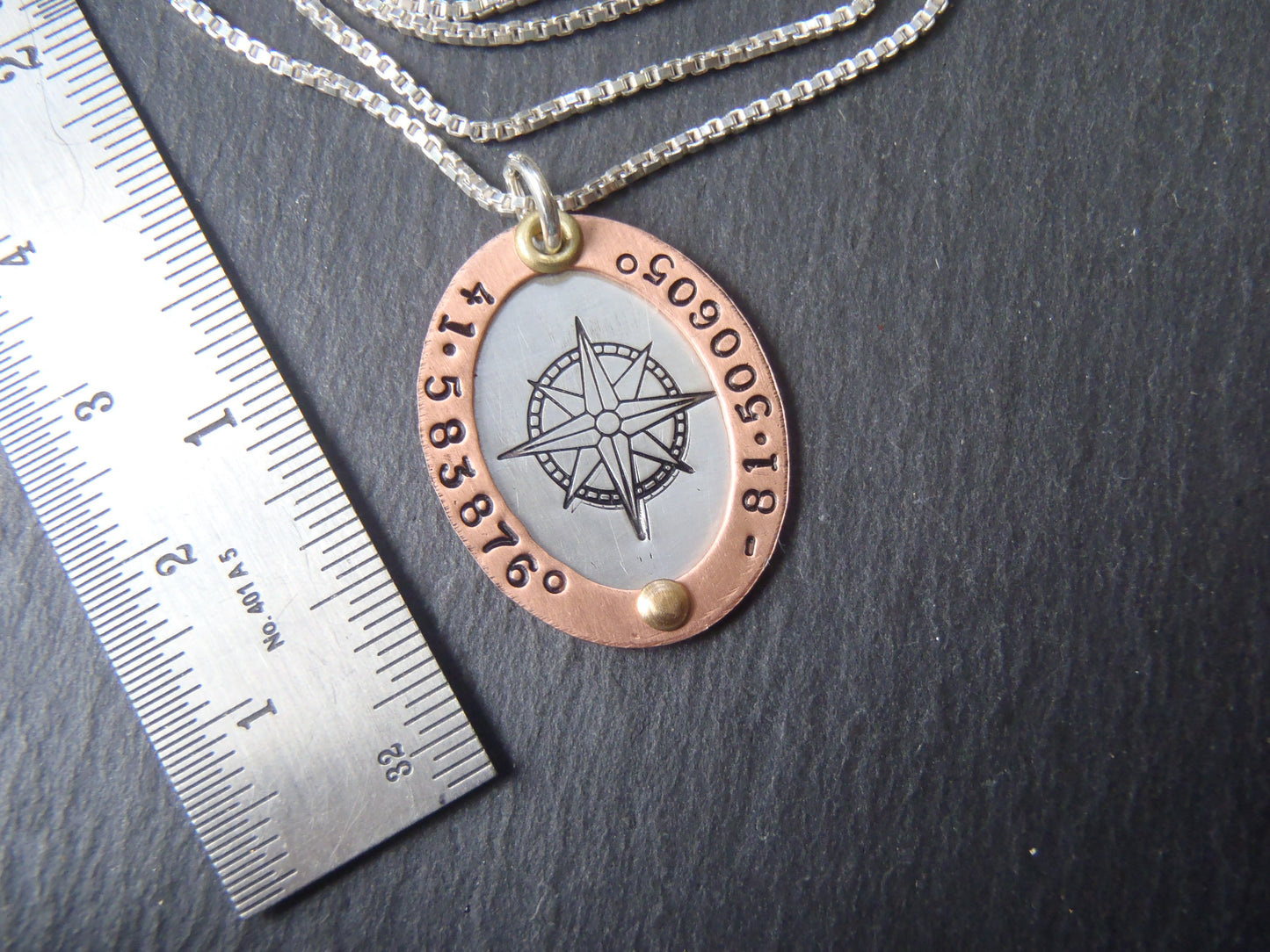 GPS Coordinates necklace rose gold and silver latitude longitude jewelry - Drake Designs Jewelry