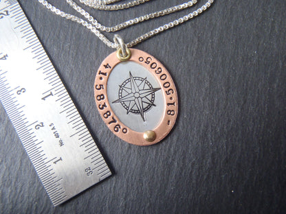 GPS Coordinates necklace rose gold and silver latitude longitude jewelry - Drake Designs Jewelry