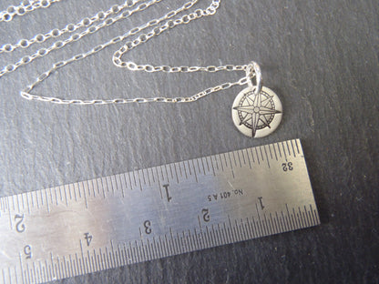 tiny sterling silver compass necklace inspirational jewelry - Drake Designs Jewelry