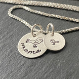 Mama bird necklace for mom with baby bird charms.  drake designs jewelry