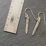 snake print earrings hand crafted from sterling silver and golden brass. snake texture bar dangle earrings. drake designs jewelry