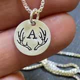 sterling silver personalized antler initial necklace - drake designs jewelry