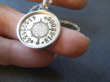 personalized compass, silver and 14k gold fill necklace with coordinates. raised edge border pendant - Drake Designs Jewelry