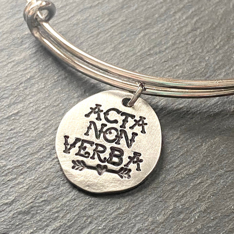 acta non verba latin phrase deeds not words bracelet.  mantra jewelry with inspirational Latin sayings - drake designs jewelry