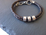Custom Triple wrapped braided leather bracelet with personalized  sterling silver name charms - Drake Designs Jewelry