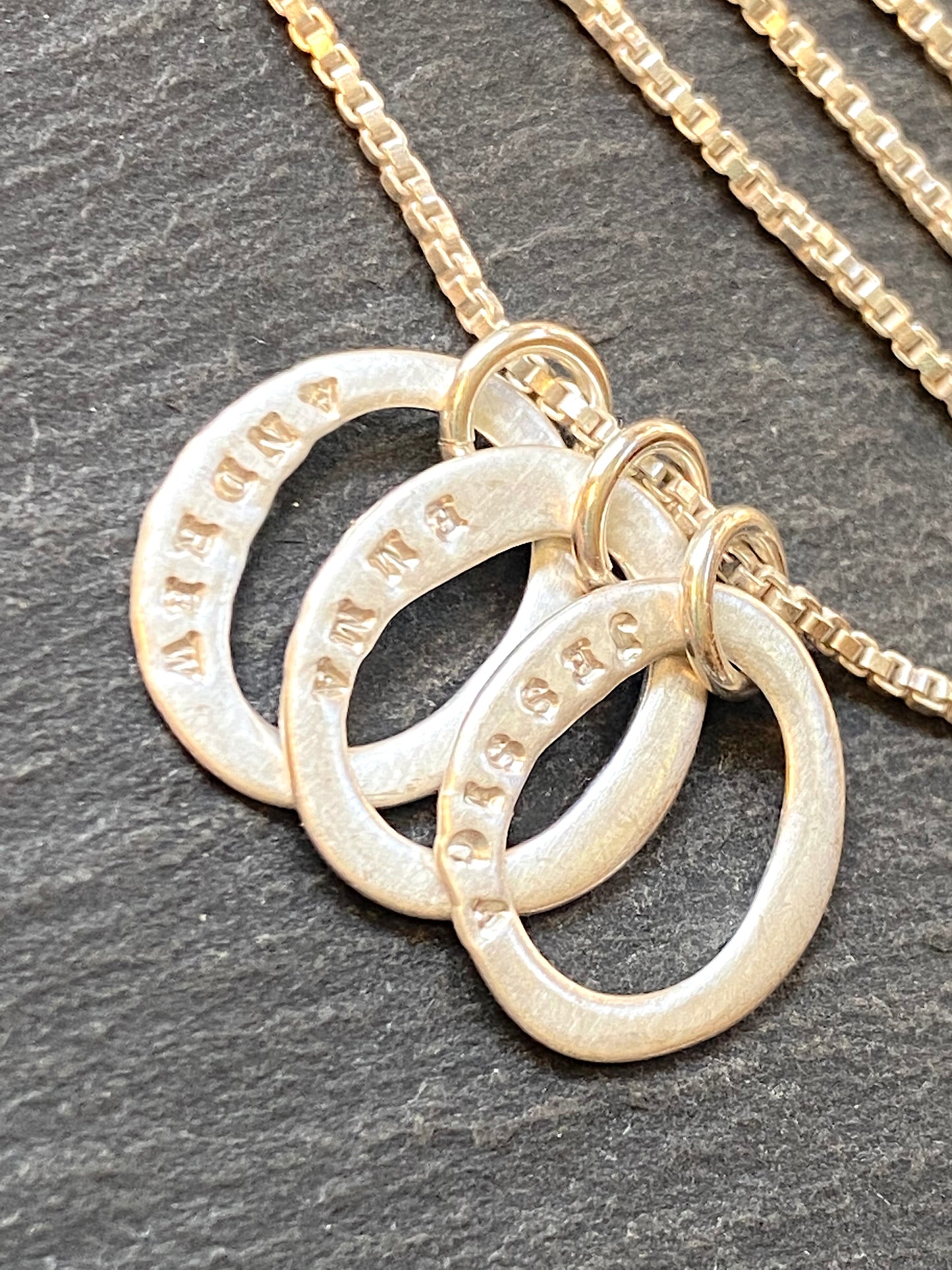mom necklace hand stamped on tiny sterling silver organic oval charms - drake designs jewelry
