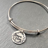 Carpe Diem bracelet for her is hand stamped with leaves.  Seize the day Latin saying quote bracelet.  Drake designs jewelry