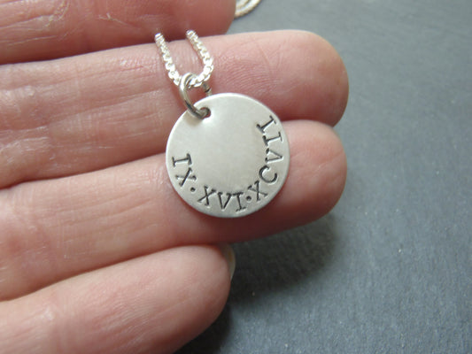 sterling silver Roman Numeral Necklace personalized anniversary gift for her - Drake Designs Jewelry