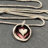 red was seal heart necklace. hand crafted and organically shaped drake designs jewelry