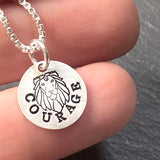 Sterling silver courage necklace with hand stamped Lion.  Drake Designs Jewelry