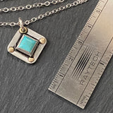 square turquoise necklace bezel set with gold brass accents hand crafted from sterling sheet  and Kingman turquoise - drake designs jewelry
