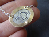 Monogram necklace - mixed metal sterling silver oval with gold rim hand crafted - Drake Designs Jewelry