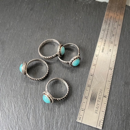 Amazonite Ring Crafted from Sterling Silver and Natural Turquoise Color Gemstone with Twisted Wire Rope Cable Band Ring - drake designs jewelry