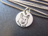 German Shepherd jewelry gift.  Hand crafted sterling silver German Shepherd necklace. Drake designs jewelry