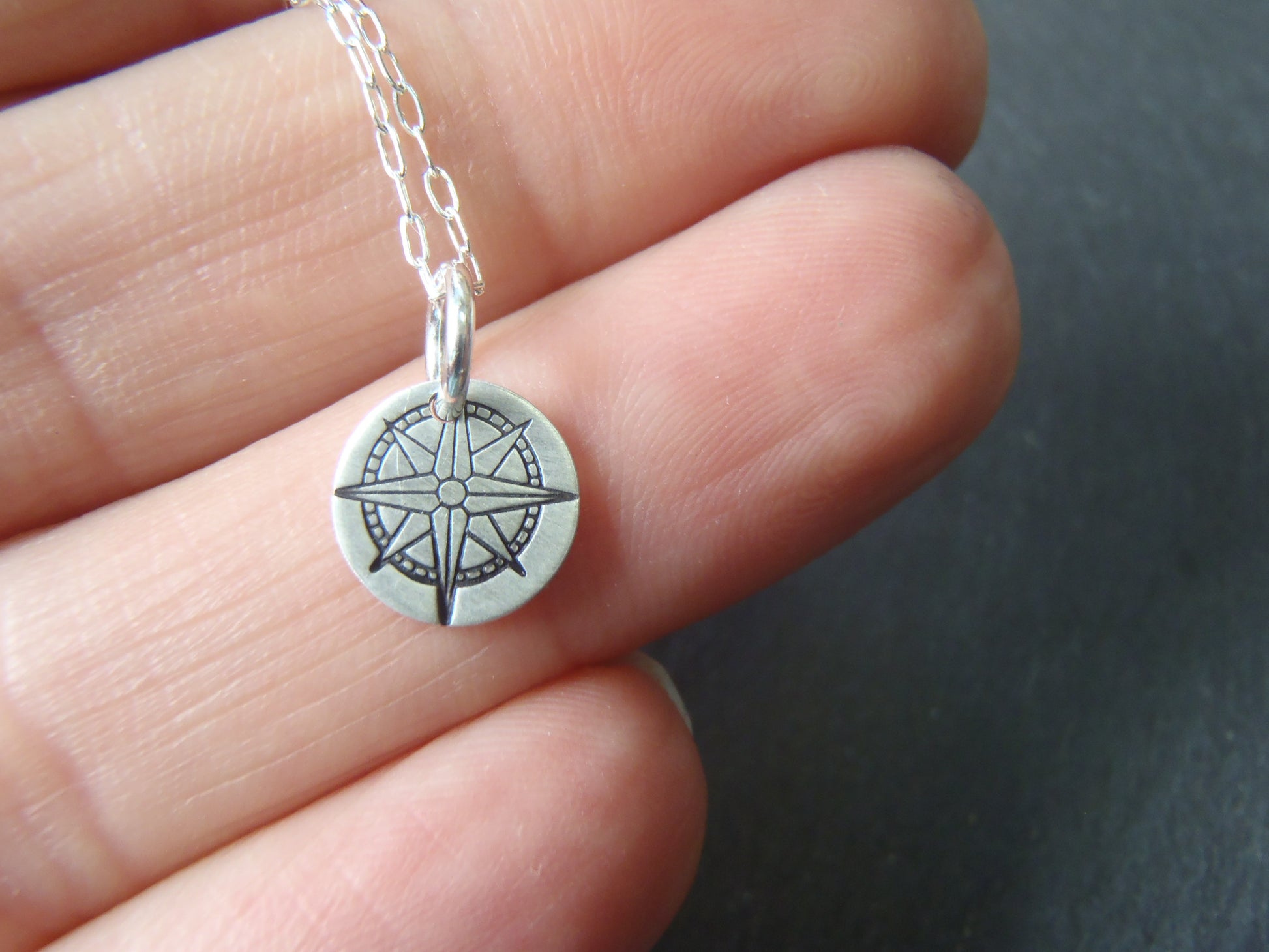 tiny sterling silver compass necklace inspirational jewelry - Drake Designs Jewelry