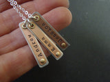 Brass, copper and sterling silver personalized bar necklace for mom with children's names - Drake Designs Jewelry